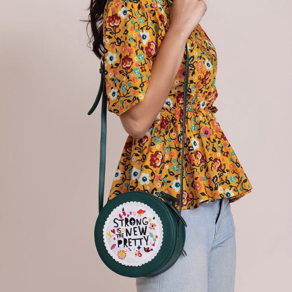 Chumbak Leather Embroidered Green Crossbody Bag Purse